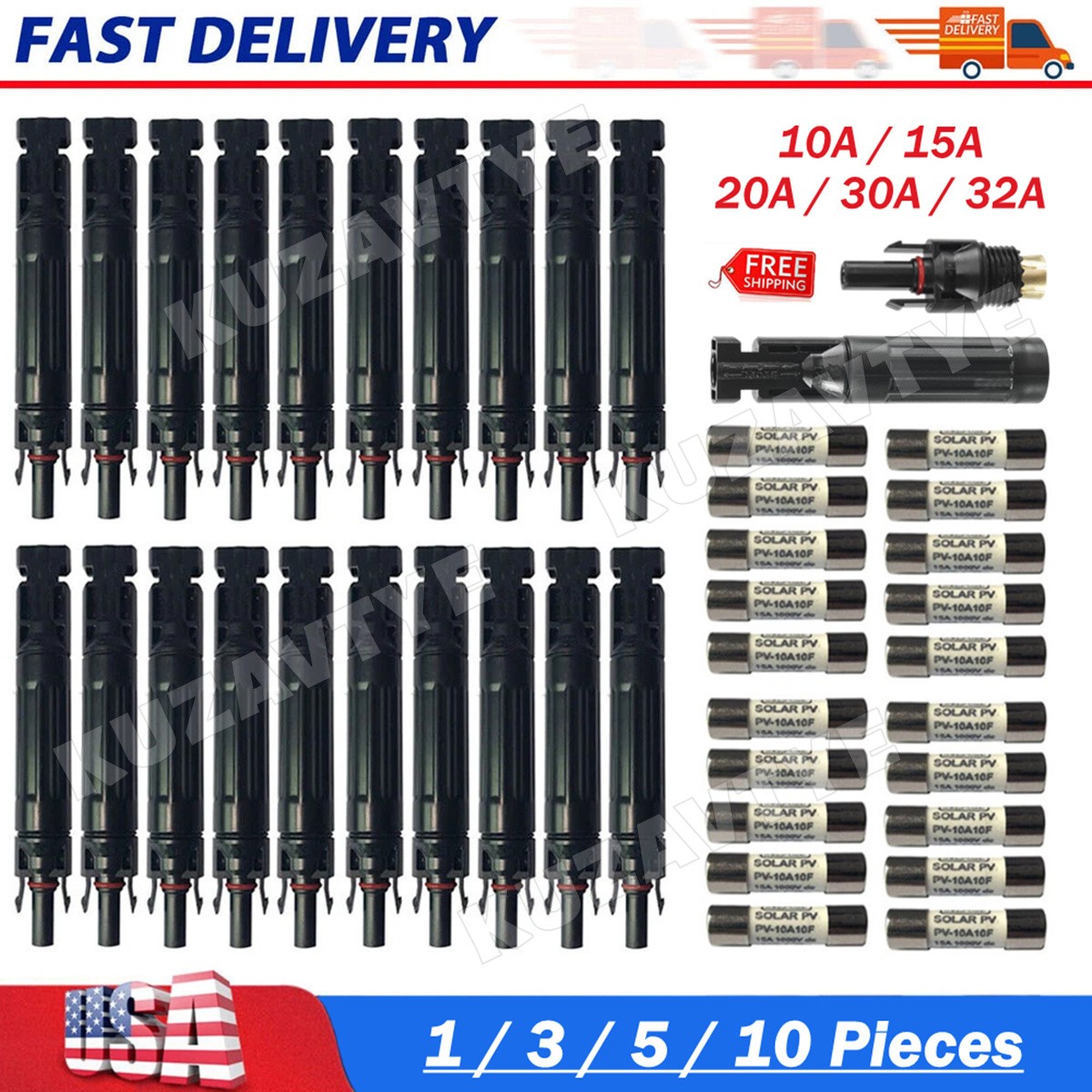 1~10PCS Solar Fuse PV Connectors in-line Waterproof Fuse Holder 10/15/20/30/32A