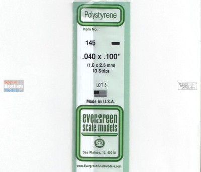 EVG0145 Evergreen Styrene Plastic .040 x .100 Strip 10 pieces #145