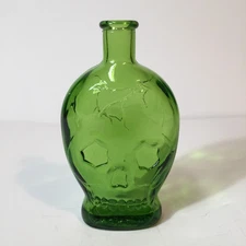 Vintage 1971 Wheaton Green Glass Skull Bottle-Nuline Div.-Halloween Decor