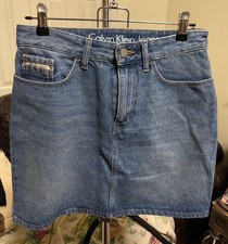 Calvin Klein Classic Denim Mini Skirt Medium Wash 5 Pocket Leather Label w28