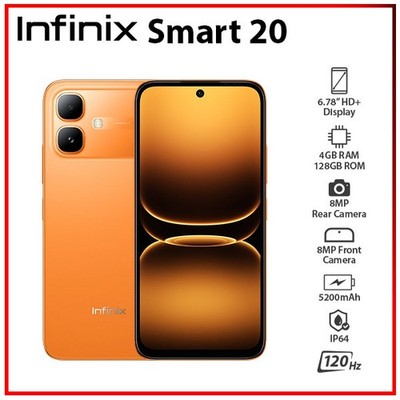 (New) Infinix Smart 20 4GB+128GB ORANGE Dual SIM Unlocked Android Cell Phone