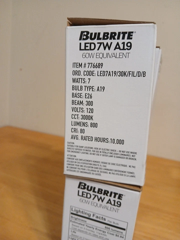 NEW Bulbrite 60W A19 LED Bulb 2700K Beam 300° E26 Dimmable 4 Pack - Image 2 of 2