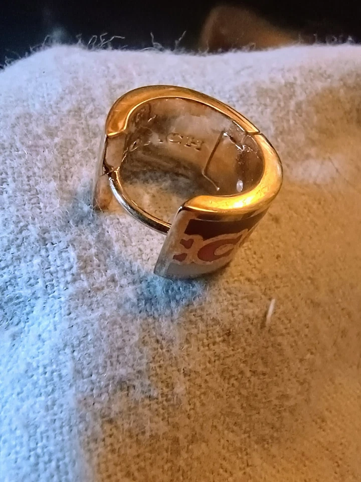 Authentic COACH Signature Purple /pink/white W.Gold-Tone Thick Hoop Earrings NEW - Image 3 of 3