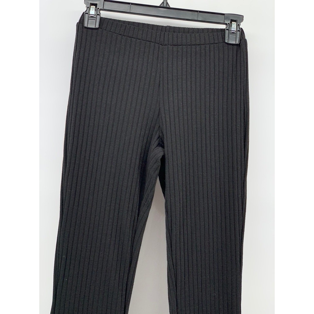 EDIKTED Women's Black Ribbed Wide-Leg Pull-On Pants SZ image 5