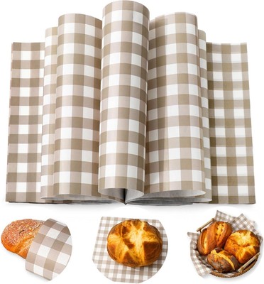 Brown Plaid Wax Paper Gingham Checkered Coffee Color Deli Paper Tissue 150Pcs