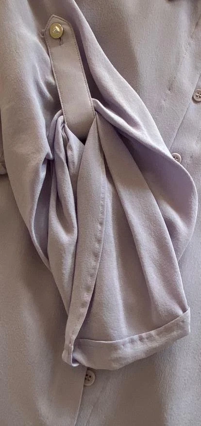 Camicia top in seta viola chiaro VERSACE IT44 UK12 nuovo abito blusa