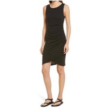 Treasure & Bond Ruched Mini Tank Dress Black Sleeveless Tulip Hem Large NWOT