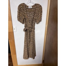 ba&sh Floral Print Wrap Midi Dress Short Sleeve Belted V Neck Size 3/L