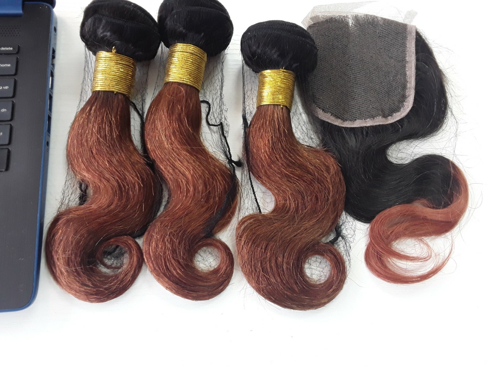 1b#/30# OMBRE BRAZILIAN VIRGIN HUMAN HAIR BODY WAVES BUNDLE 12+12+12&12 CLOSURE