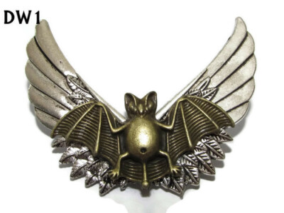 Steampunk Abzeichen Brosche Bronze Vampir Fledermaus Silber Flügel Gothic Hallowe'en #dw1