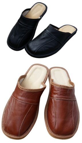 Leder Hausschuhe für Herren Komfortschuhe Sandale Slipper Maultier schwarz braun Größe 6-11 - Bild 1 von 12
