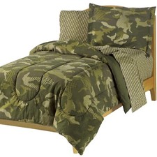 Twin Full Bed Bag Green Camo Camouflage Reversible 7 pc Comforter Sheet Set