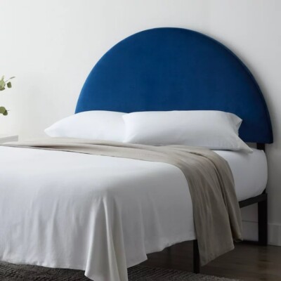 Gap Home Half-Moon Upholstered Velvet Headboard, Queen, Navy