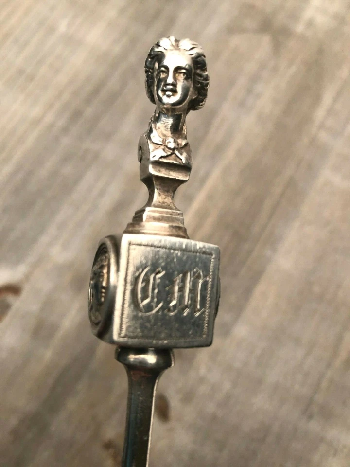 Busto de Gorham moneda plata cuchara para servir 10,25", circa 1870, rara antigua Foto 3 de 4