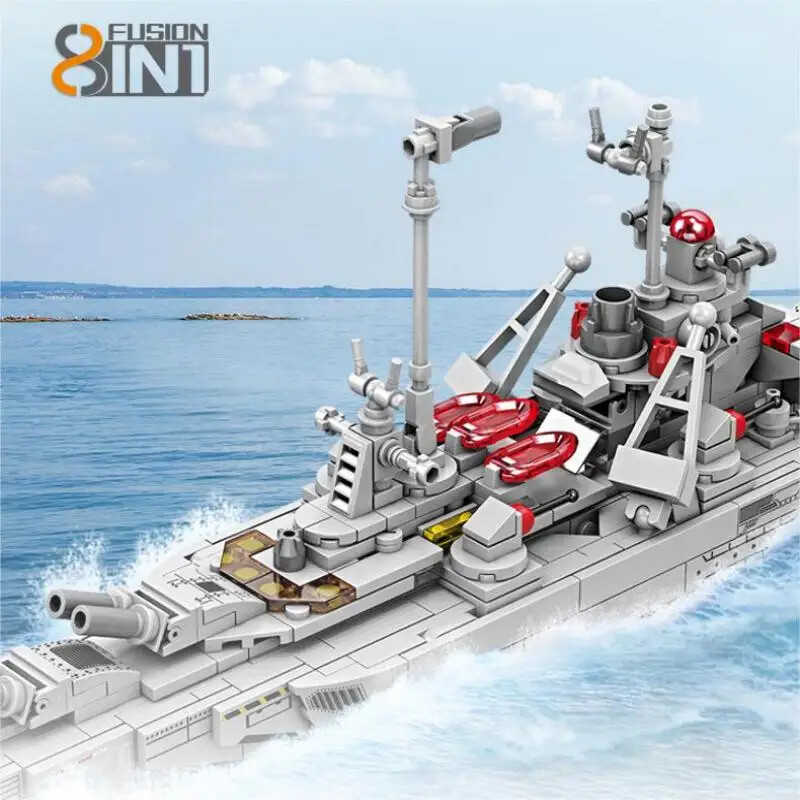 758PCS Warship Building Blocks In German Bismarck Battleship