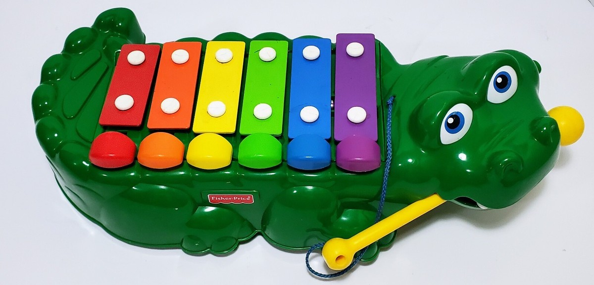 Fisher Price 1998 Crocodile Alligator Xylophone Piano Pull Along Toy Wheels