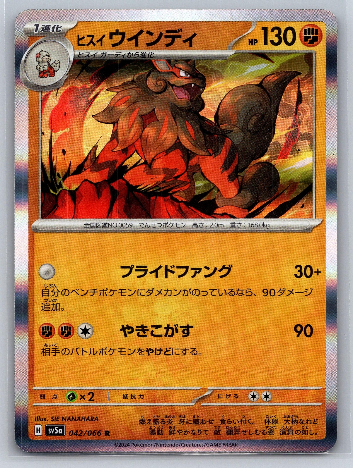 Hisuian Arcanine 042/066 R Rare Holo Pokemon Japanese Crimson Haze sv5a NM