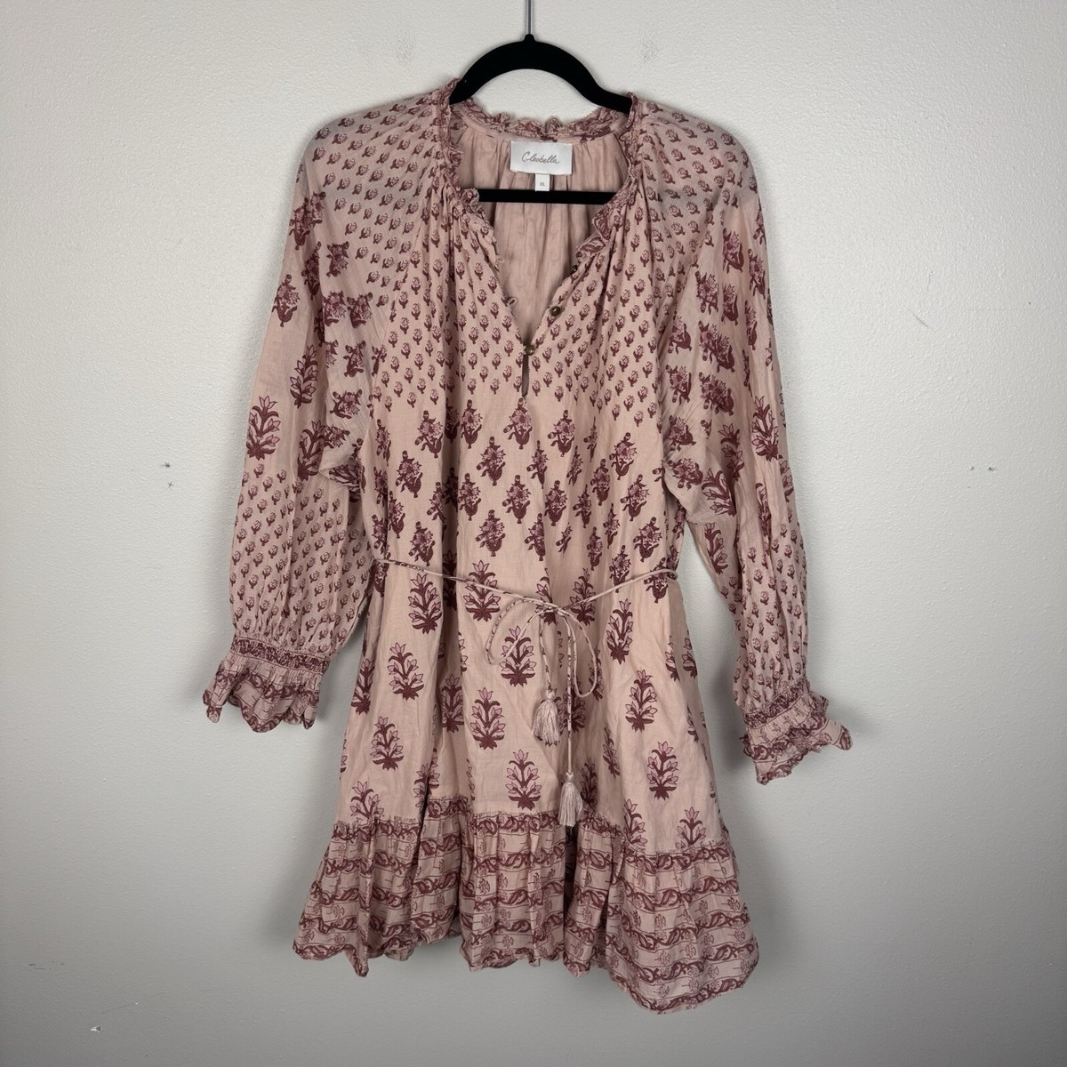 Cleobella Reese Mini Dress Size XL Gradient Block Pink Floral Long Sleeve  Boho | eBay