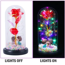 Galaxy Rose Forever Eternal Crystal Flower Light Up Rose in Glass Dome Xmas Gift