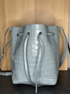 Mansur Gavriel Mini Leather Bucket Bag Crossbody Light Blue Croc