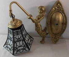Mermaid Sconce Wall Light  Stained Glass Style Pattern Shade Brass Lamp