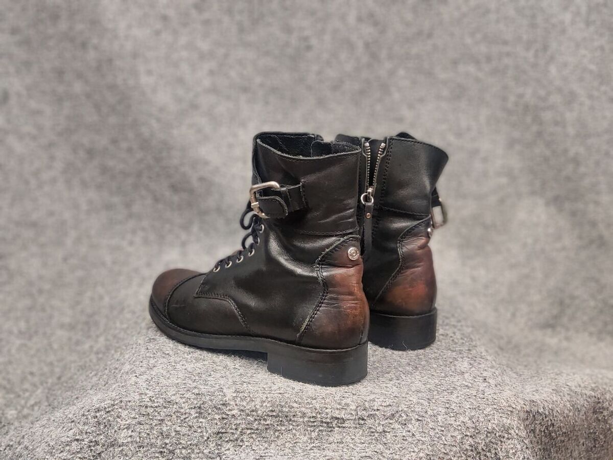 Vintage Diesel Black Brown Lace Up Zip Leather Ankle Boots Vintage Diesel Black Brown Lace Up Zip Leather Ankle Boots