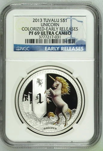 2013 Mythical Creatures Unicorn Tuvalu 1oz Silver Coin NGC PF69 Early Releases