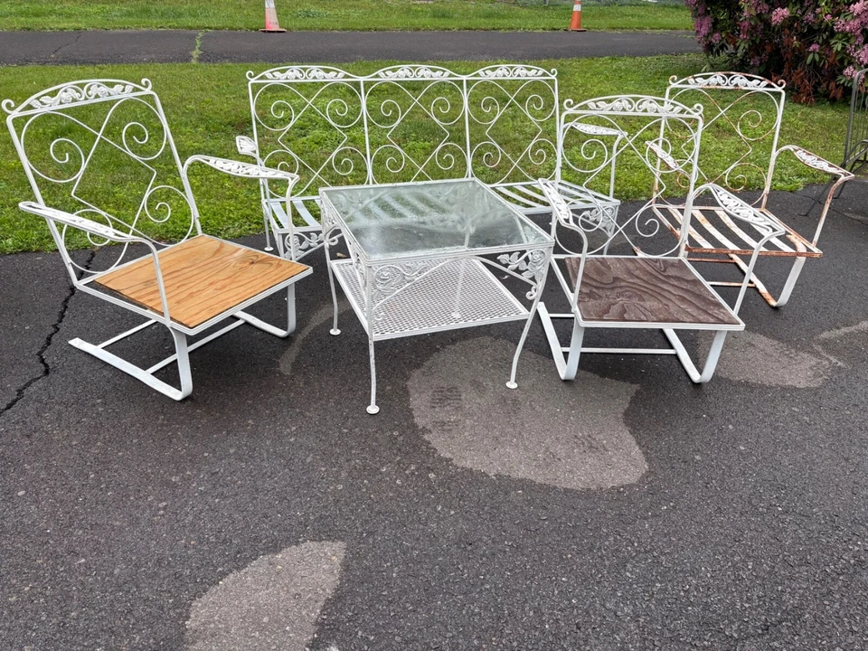 Антикварный (5)pc.Woodard Роза Шарон кованое железо отдыха патио мебель комплект - Изображение 2 из 4