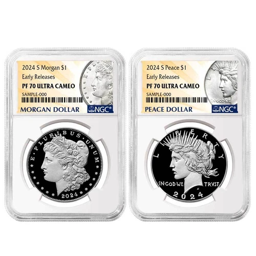 2pc Set - 2024-S $1 Proof Morgan and Peace Silver Dollar NGC PF70UC ER Morgan...
