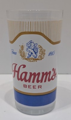 HAMM'S BEER GLASS - 10 oz - 5'' TALL - WRAP-AROUND GRAPHICS - UNUSED