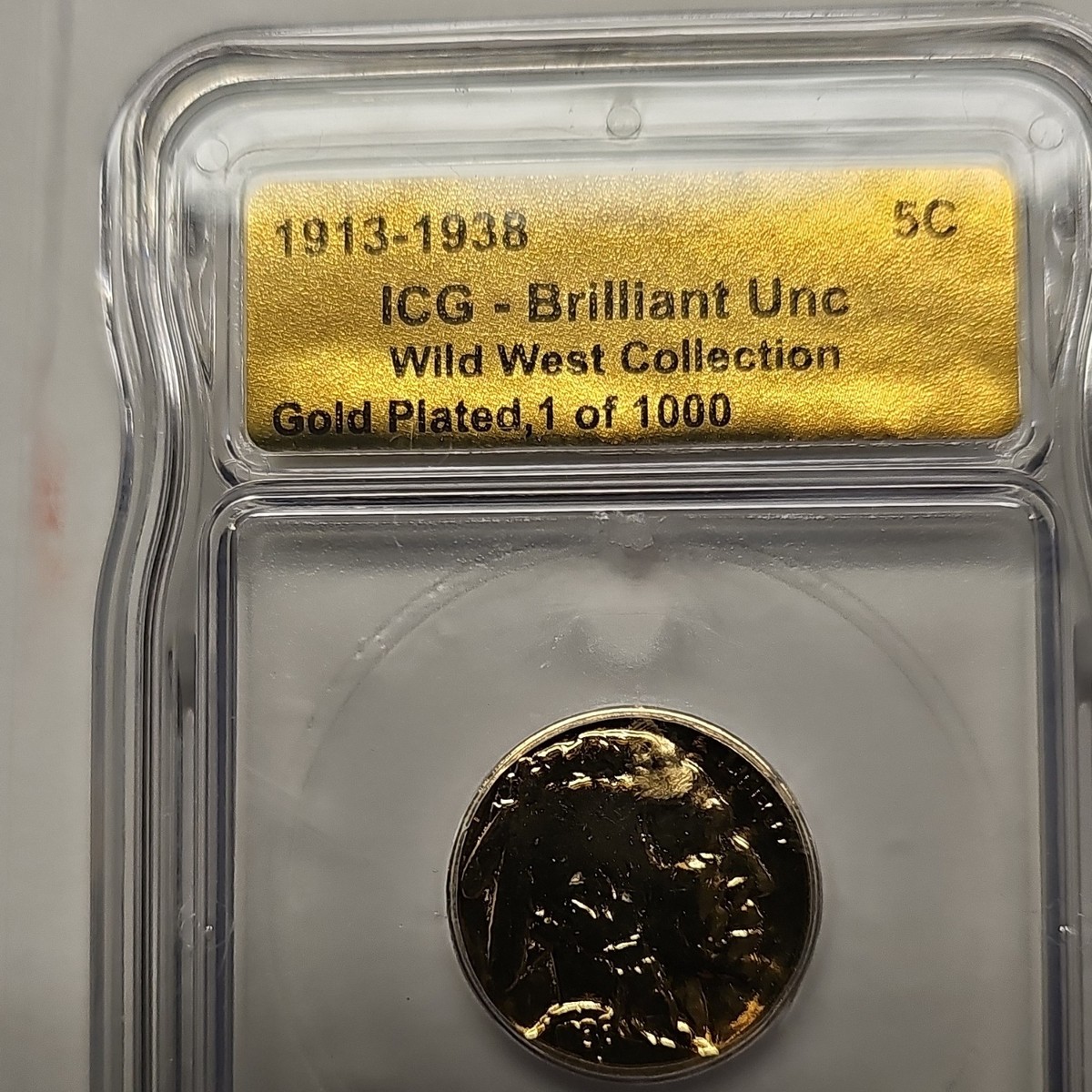 コレクション 1938g ICG Brilliant Unc Buffalo Nickel 1913-1938 Gold Plated Wild West