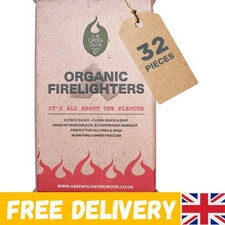 Sustainable 32-Pack Organic Fire Lighters - Clean & Efficient BBQ Starters 0.22 per lighter