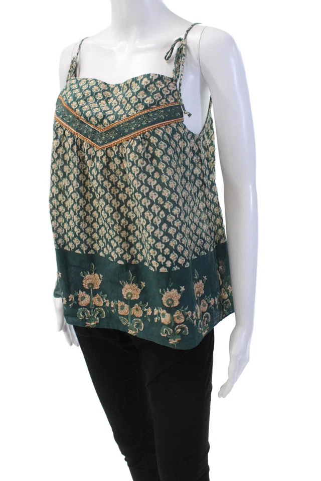 Camiseta sin mangas Anna Sui para mujer de algodón con correa de espagueti estampado floral verde talla 02 Foto 2 de 4