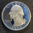 1992-S Proof Silver Washington Quarter - 90% Silver - San Francisco  - BU Toned