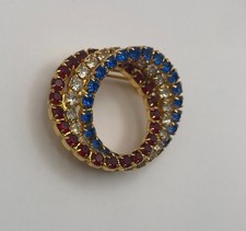 Vintage Brooch Red White Blue Rhinestone Gold Tone Patriotic America Scatter Pin