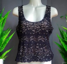 VTG 90s Y2K Black Lace Nude Mesh Boho Dark Fairy Grunge Whimsigoth Tank Top Sz M