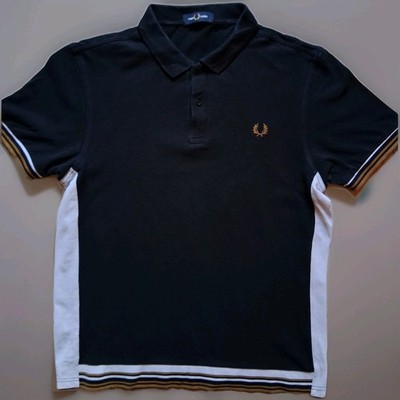 Fred Perry Polo Herren L schwarz/weiß/gold Poloshirt kurzarm Cotton Pique