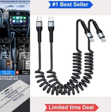 Coiled USB C to USB C Cable 3ft 2 Pack 3A Fast Charging Nylon Braided Car