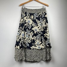 VTG Floral Cottagecore Maxi Skirt Black Fairycore Whimsigoth Medium Tiered