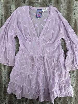 Johnny Was Liliac Purple Kimberlee Fully Embroidered Dress Size Medium READ