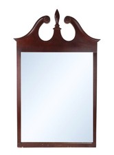 Chippendale Mahogany Pediment Wall Mirror Flute Column Finial 41x25" 1970s
