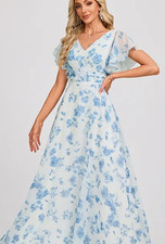 JJ's House Cesia A Line Blue Floral Chiffon Bridesmaid Dress Sz 8