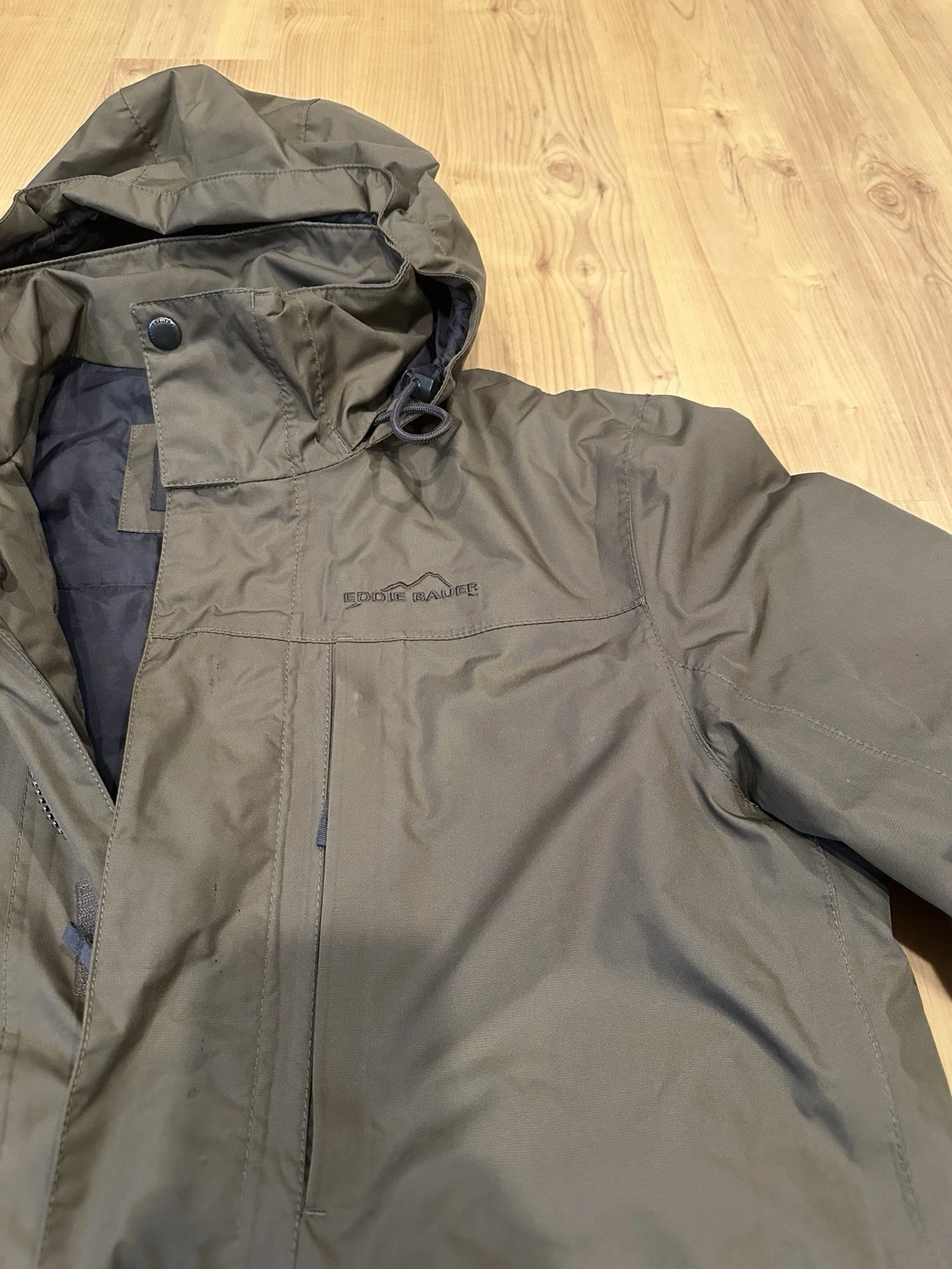 Eddie Bauer Men’s Small Olive Green Hooded Jacket WeatherEdge Outdoor Coat image 6