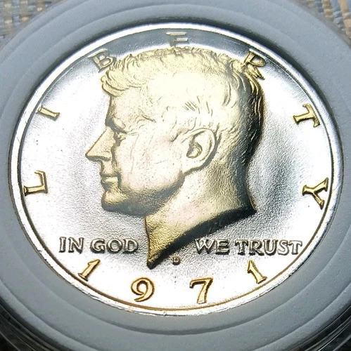 1971 D Kennedy Half Dollar - Dipped In Pure Silver & 24K Gold - Clad Gem BU Coin