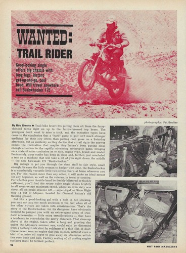 1968 Kawasaki 175 Bushwacker F3 Motorcycle Vintage Magazine Road Test Article Ad