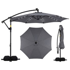 10 FT Solar Offset Hanging Umbrella Patio Cantilever Umbrella w/ 32 LED Lights