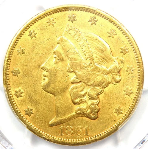 1861-S Liberty Gold Double Eagle $20 Coin - PCGS AU55 - Rare Civil War Date!