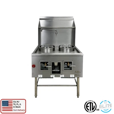 ELITE KITCHEN SUPPLY ETL36" W 13+13 Two Burner Chinese Wok Range Natural Gas W/ Waterfall 190,000 BTU