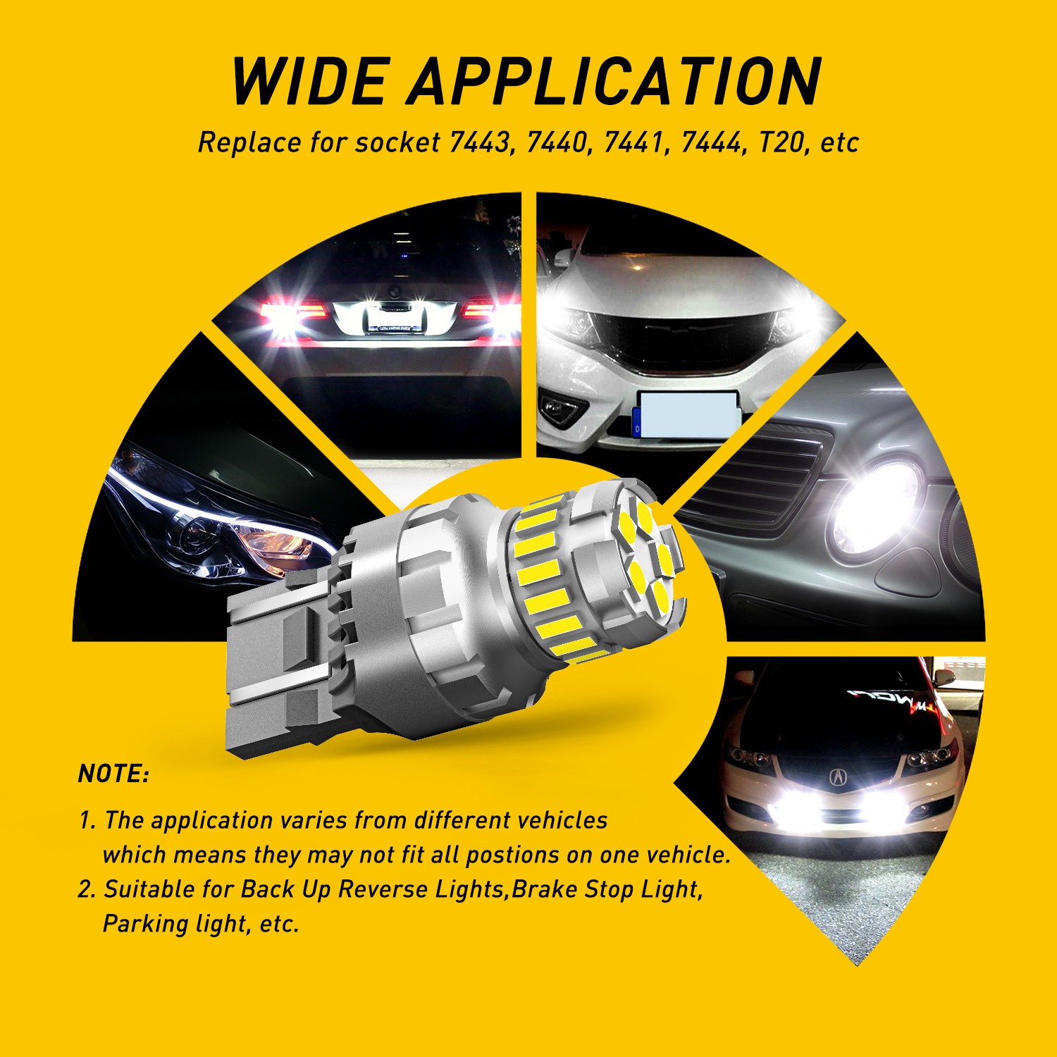 AUXITO 7440 7443 7444 LED Backup Reverse Back Up Light Bulbs Super Bright White