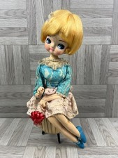Japanese Big-Eyed Posing Doll - Needs TLC - Seated 1960s Kitsch